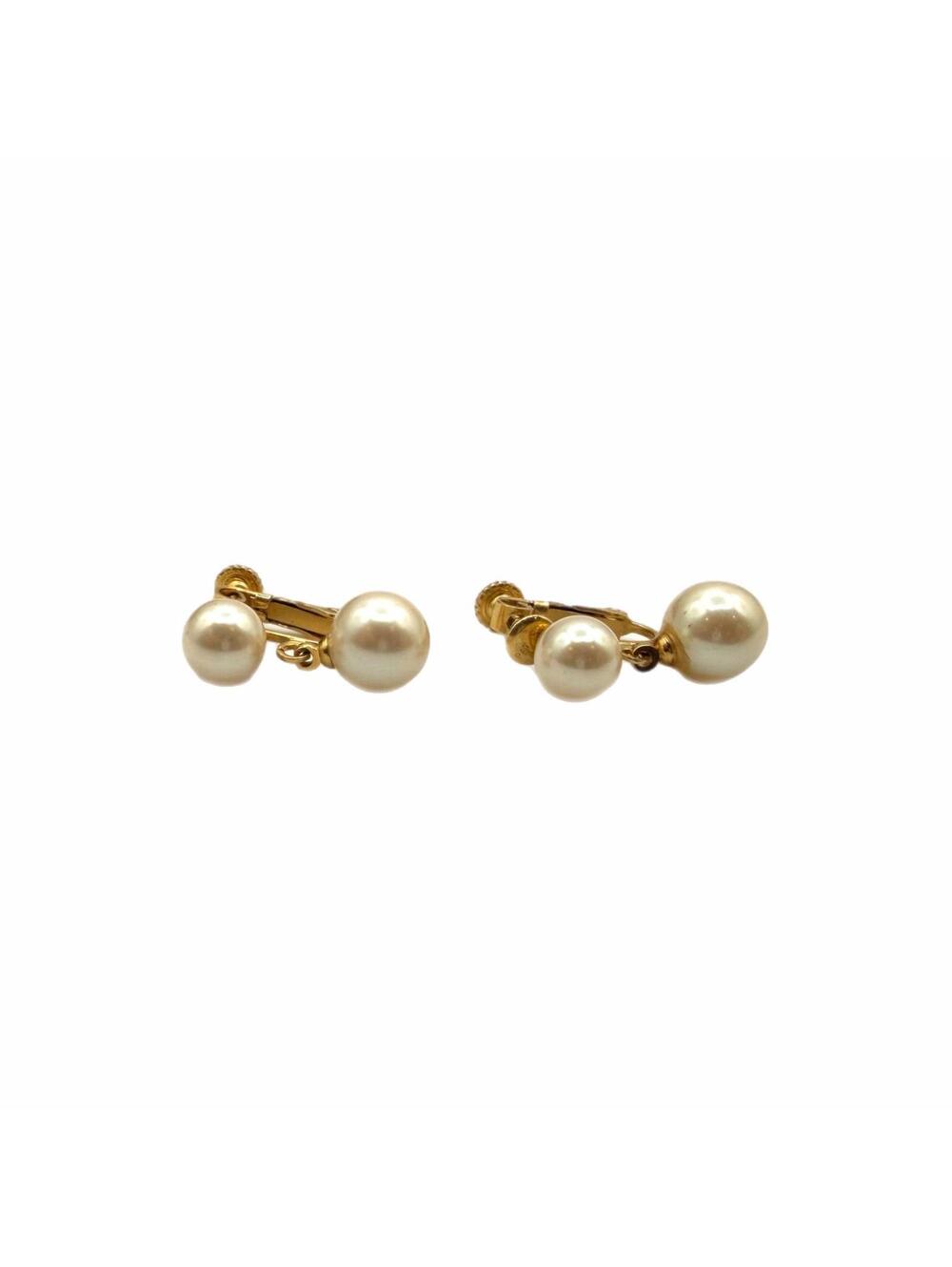 Vintage Double Faux Pearl Gold Tone Clip-On Screw-back Earrings